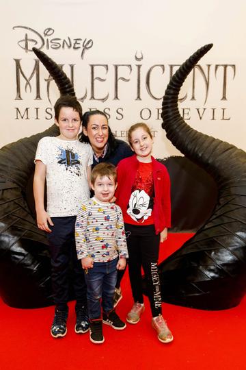 Lorna Quinn with Josh (11) Harry (3) and Ella (8) pictured at the special family preview screening of Disney’s MALEFICENT: MISTRESS OF EVIL, in the Odeon Point Village. Picture Andres Poveda