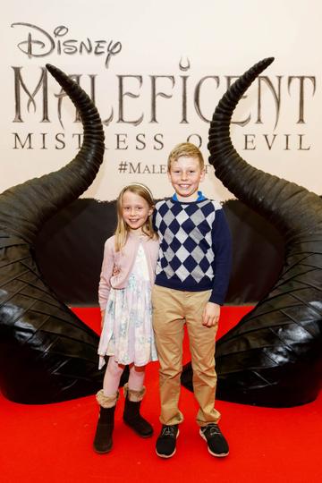 Chloe Grant (8) and James Grant (10) pictured at the special family preview screening of Disney’s MALEFICENT: MISTRESS OF EVIL, in the Odeon Point Village. Picture Andres Poveda