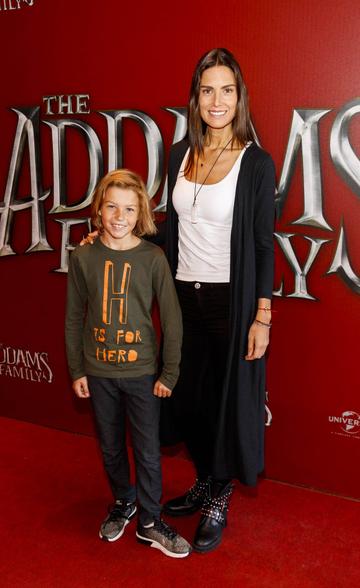 Alison Canavan and son James pictured at a special preview screening of The Addams Family at the Light House Cinema, Dublin.  Picture: Andres Poveda