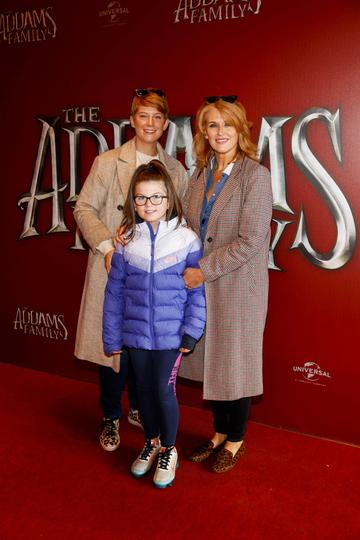Siobhan and Clodagh O'Hea (9) and Roisin O'Hea pictured at a special preview screening of The Addams Family at the Light House Cinema, Dublin.  Picture: Andres Poveda
