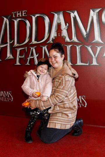 Grace Mongey with daughter Sienna (3) pictured at a special preview screening of The Addams Family at the Light House Cinema, Dublin.  Picture: Andres Poveda