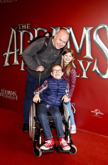 Mark,  Fionn (9) and Ava Jones (7) pictured at a special preview screening of The Addams Family at the Light House Cinema, Dublin.  Picture: Andres Poveda