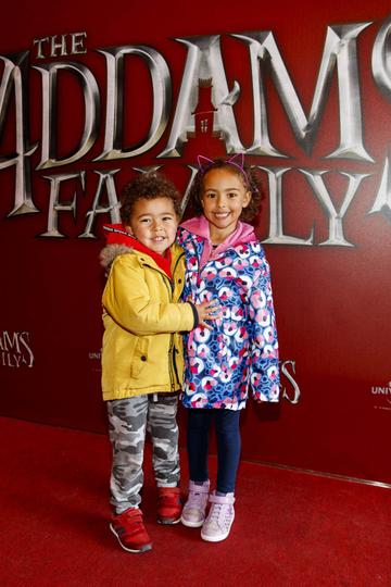 Kotey (3) Aria O'Mahoney (5) pictured at a special preview screening of The Addams Family at the Light House Cinema, Dublin.  Picture: Andres Poveda