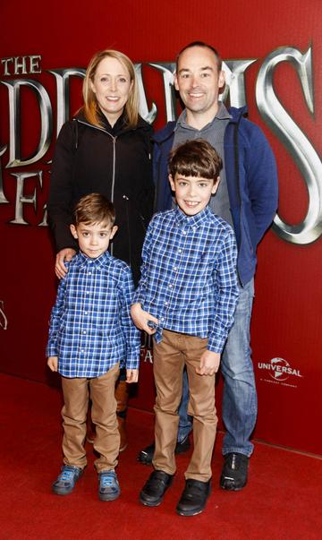 Clare and Padraig McLoughlin with Caleb (5) and Dylan (8) pictured at a special preview screening of The Addams Family at the Light House Cinema, Dublin.  Picture: Andres Poveda