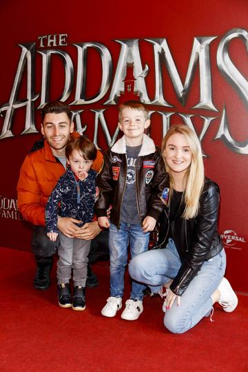 Charlie Hannigan (3), Harry O'Donoghue (6) , Emily Carew pictured at a special preview screening of The Addams Family at the Light House Cinema, Dublin.  Picture: Andres Poveda