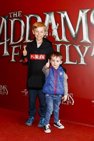 Charlie MCFeeley (10) and George Muldowney (3) pictured at a special preview screening of The Addams Family at the Light House Cinema, Dublin.  Picture: Andres Poveda