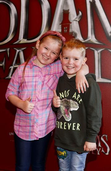 Aoife McCabe (6) and Dylan McCabe (5)pictured at a special preview screening of The Addams Family at the Light House Cinema, Dublin.  Picture: Andres Poveda