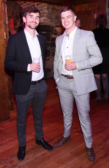 Rory Sheehan and Stephen Spillane pictured at the exclusive global launch of Wilde Irish Gin at The Cellar Bar last night. Photograph: Leon Farrell / Photocall Ireland