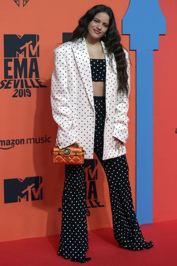 Spanish singer Rosalia poses on the red carpet upon her arrival to the MTV Europe Music Awards at the FIBES Conference and Exhibition Centre of Seville on November 3, 2019. (Photo by CRISTINA QUICLER/AFP via Getty Images)