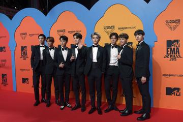 Members of the South Korean boy group NCT 127 pose on the red carpet upon their arrival to the MTV Europe Music Awards at the FIBES Conference and Exhibition Centre of Seville on November 3, 2019. (Photo by CRISTINA QUICLER/AFP via Getty Images)