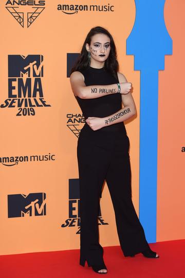 Jamie Margolin attends the MTV EMAs 2019 at FIBES Conference and Exhibition Centre on November 03, 2019 in Seville, Spain. (Photo by Kate Green/Getty Images for MTV)