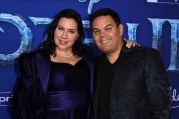 Songwriters Kristen Anderson-Lopez (L) and Robert Lopez arrive for Disney's World Premiere of "Frozen 2" at the Dolby theatre in Hollywood on November 7, 2019. (Photo by VALERIE MACON/AFP via Getty Images)