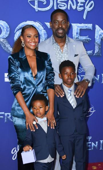 US actor Sterling K. Brown, his wife actress Ryan Michelle Bathe and their two sons Andrew (R) and Amare (L) arrive for Disney's World Premiere of "Frozen 2" at the Dolby theatre in Hollywood on November 7, 2019. (Photo by VALERIE MACON/AFP via Getty Images)