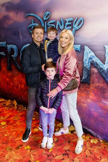 Brian Ormond and Pippa O'Connor with sons Ollie and Louis pictured at the special preview screening of Disney’s “Frozen 2” at the Light House Cinema,  Dublin. 
Picture Andres Poveda
