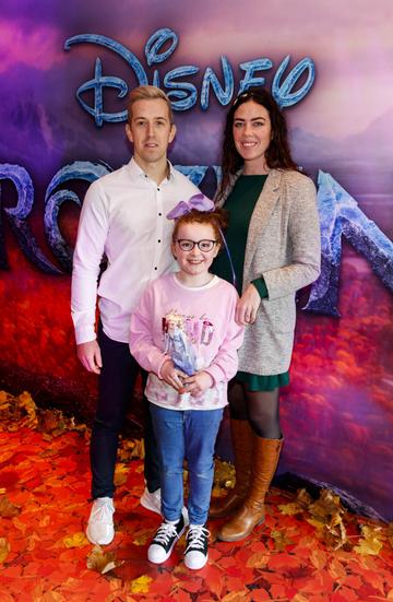 Luke O'Faolain with Edie(9) and Sandra Kirrane pictured at the special preview screening of Disney’s “Frozen 2” at the Light House Cinema, Dublin. 
Picture Andres Poveda
