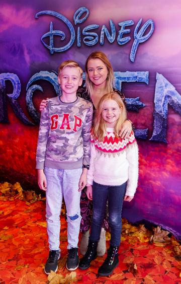 Helen Curran with Conor (11) and Ella (9) pictured at the special preview screening of Disney’s “Frozen 2” at the Light House Cinema, Dublin. 
Picture Andres Poveda
