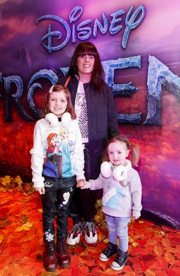 Sooby Lynch with daughters Penny (7) and Marnie (2) pictured at the special preview screening of Disney’s “Frozen 2” at the Light House Cinema, Dublin. 
Picture Andres Poveda
