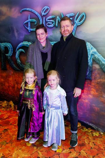 Katherine Drohan and Scott Burnette with Kate and Panny Burnett (5) pictured at the special preview screening of Disney’s “Frozen 2” at the Light House Cinema, Dublin. 
Picture Andres Poveda
