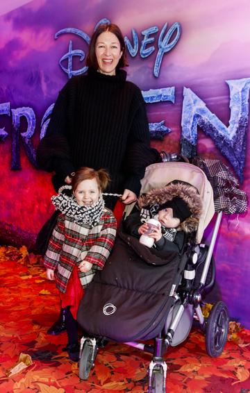 Natalie B Coleman with Eden (3) Coleman and Odin (19mths) pictured at the special preview screening of Disney’s “Frozen 2” at the Light House Cinema, Dublin. 
Picture Andres Poveda
