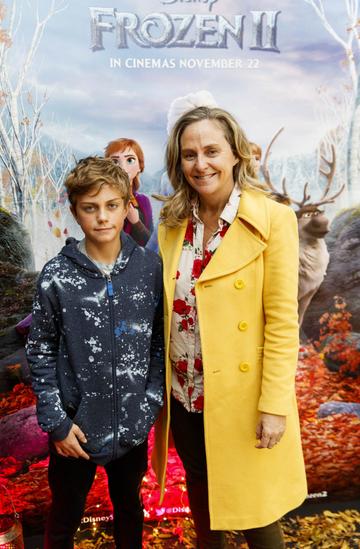 Debbie O'Donnell  with Marcus Carroll (11) pictured at the special preview screening of Disney’s “Frozen 2” at the Light House Cinema, Dublin. 
Picture Andres Poveda
