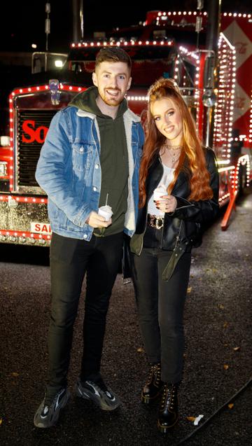 Darren Kananagh and Keilidh Cashell pictured at Coca-Cola’s Christmas Truck Tour launch which took place Monday 25th November at the RDS, Dublin. Photo: Andres Poveda