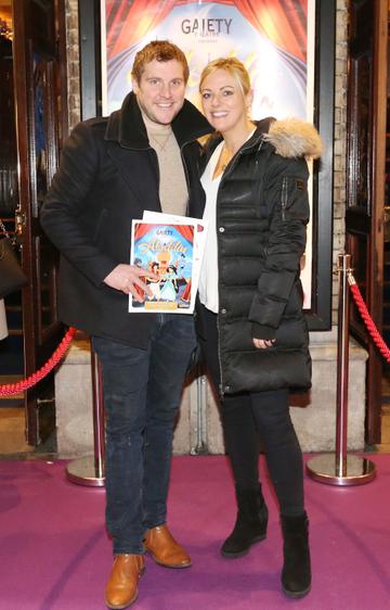 Pictured are (LtoR)  Peter Cunningham and Kim Driscoll at the official opening of the Gaiety Theatre Christmas Panto, Aladdin. Aladdin opens at the Gaiety Theatre Sunday 24th November. Photo: Sasko Lazarov/Photocall Ireland