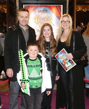 Pictured are (LtoR) Keith and Mairead Barry with kids Breanna and Braden at the official opening of the Gaiety Theatre Christmas Panto, Aladdin. Aladdin opens at the Gaiety Theatre Sunday 24th November. Photo: Sasko Lazarov/Photocall Ireland