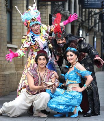 The stellar cast of ALADDIN in full costume as they officially launch this year's Gaiety Panto. Pictured are a stellar cast of favourites including Joe Conlan as 'Widow Twankey' and Nicholas Grennell as 'Abanazer' and the Gaiety Panto also introduce to you West End talent Julian Capolei as 'Aladdin' and the gorgeous 'Suzie Seweify' as 'Princess Jasmine'. Photo: Sasko Lazarov/Photocall Ireland