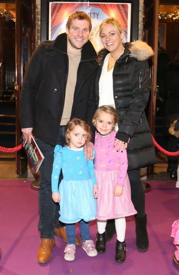 Pictured are (LtoR) Kim Driscoll and Peter Cunningham with their daughters Beth and Katie at the official opening of the Gaiety Theatre Christmas Panto, Aladdin. Aladdin opens at the Gaiety Theatre Sunday 24th November. Photo: Sasko Lazarov/Photocall Ireland
