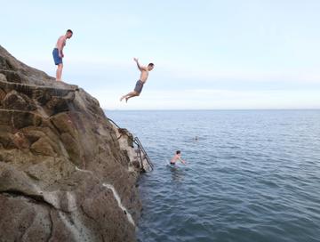 25/12/2019. Forty Foot Xmas Swim. Hundreds of people turned up at the Fortyfoot bathing spot in Sandycove, for the annual Xmas Day swim. Photo:RollingNews.ie