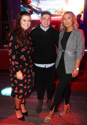 Pictured last night were Sara Granados, Cillian Walsh and Katie Andrew at the sixth annual Just Eat National Takeaway Awards in Dublin’s Twenty Two. Photograph: Leon Farrell / Photocall Ireland