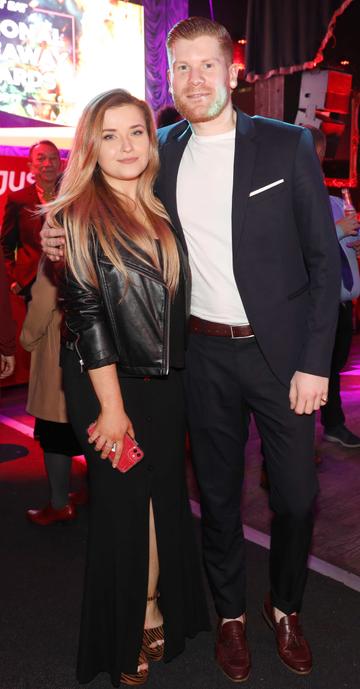 Pictured last night were Emma Costello and Pete Ungless at the sixth annual Just Eat National Takeaway Awards in Dublin’s Twenty Two. Photograph: Leon Farrell / Photocall Ireland