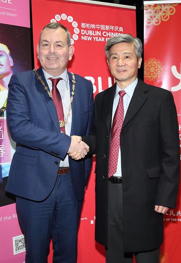 Deputy Lord Mayor of Dublin Tom Brabazon and the Ambassador of the People's Republic of China in Ireland He Xiangdong  at the opening ceremony of Dublin Chinese New Year Festival 2020 which runs until 10th Feb and celebrates the Year of the Rat. 
Pic: Brian McEvoy Photography
