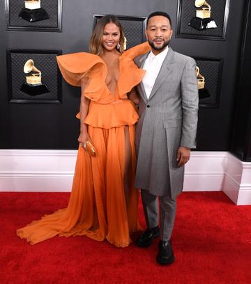 Chrissy Teigen and John Legend arrives at the 62nd Annual GRAMMY Awards at Staples Center on January 26, 2020 in Los Angeles, California. (Photo by Steve Granitz/WireImage)