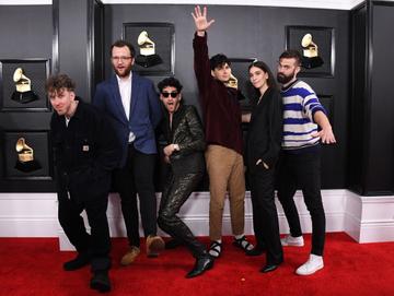 (L-R) Ariel Rechtshaid, Chris Baio of Vampire Weekend, David Macklovitch of Chromeo, Ezra Koenig of Vampire Weekend, Danielle Haim of HAIM, and Chris Tomson of Vampire Weekend attend the 62nd Annual GRAMMY Awards at Staples Center on January 26, 2020 in Los Angeles, California. (Photo by Steve Granitz/WireImage)