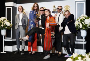 Cage The Elephant poses in the press room with the award for Best Rock Album for "Social Cues"  during the 62nd Annual GRAMMY Awards at Staples Center on January 26, 2020 in Los Angeles, California. (Photo by Rachel Luna/FilmMagic)