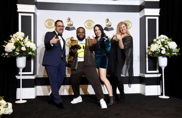 (L-R) Saul Levitz, Calmatic, Candice Dragonas and Melissa Larsen winner of Best Music Video for "Old Town Road" pose in the press room during the 62nd Annual GRAMMY Awards at Staples Center on January 26, 2020 in Los Angeles, California. (Photo by Amanda Edwards/Getty Images)