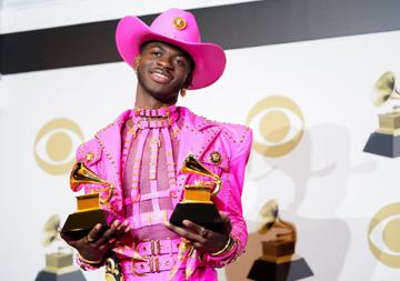 Lil Nas X poses in the press room with the awards for Best Music Video and Best Pop Duo/Group Performance during the 62nd Annual GRAMMY Awards at Staples Center on January 26, 2020 in Los Angeles, California. (Photo by Rachel Luna/FilmMagic)
