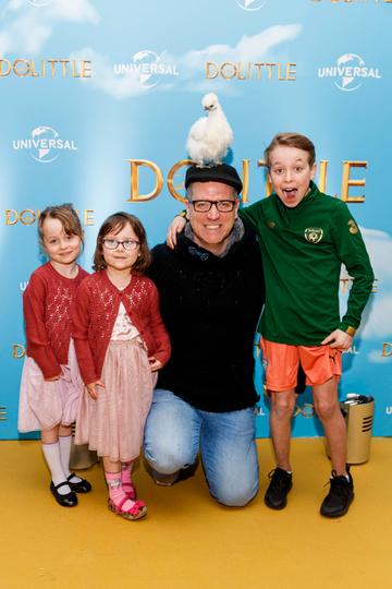 Dave Moore with family Anna and Nina (5) and Andrew (10) pictured at the Universal Pictures special preview screening of Dolittle at Odeon Point Square, Dublin. 