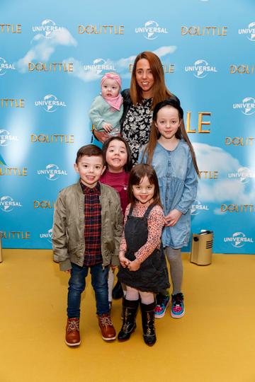 Kelly Kearney with family Frankie (5), Kady (4) Kenzie (3) and Kadie (9) pictured at the Universal Pictures special preview screening of Dolittle at Odeon Point Square, Dublin. 