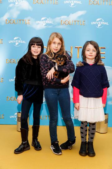 Lucy Maguire (9), Sadhbh Magee and Anna Maguire (6) pictured at the Universal Pictures special preview screening of Dolittle at Odeon Point Square, Dublin. 