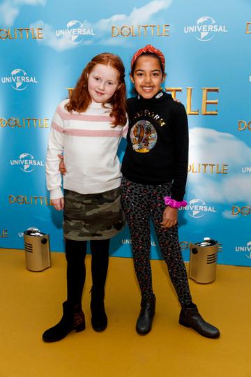 Olivia Allen (10) and Ciara Smith (9) pictured at the Universal Pictures special preview screening of Dolittle at Odeon Point Square, Dublin. 