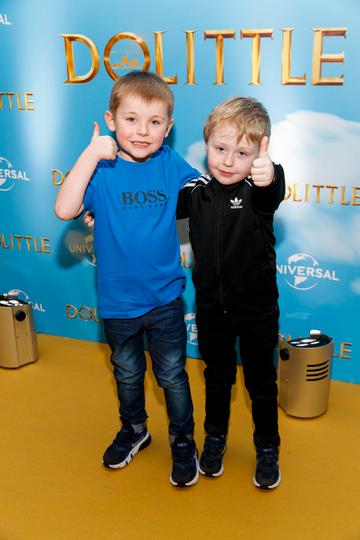 Jase (5) and Frankie Mooney (4) pictured at the Universal Pictures special preview screening of Dolittle at Odeon Point Square, Dublin. 