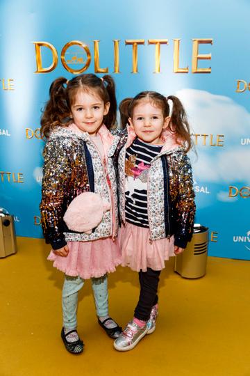 Ruby (6) and Alice Eastwood (5) pictured at the Universal Pictures special preview screening of Dolittle at Odeon Point Square, Dublin. 