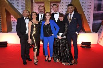 (L to R) Bhasker Patel, Rebecca Sarker, guest, Nicola Wheeler, Jonny McPherson, Karen Blick and Jurell Carter attend the National Television Awards 2020 at The O2 Arena on January 28, 2020 in London, England. (Photo by David M. Benett/Dave Benett/Getty Images)