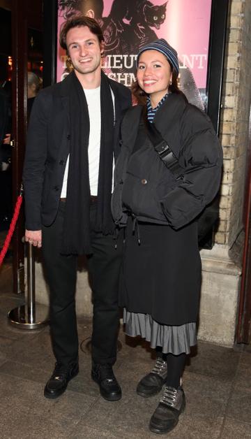 Felix Brown and Hannah Wilcock pictured at the opening of the Gaiety Theatre’s major new production of Martin McDonagh’s ‘The Lieutenant of Inishmore’, which will run at the Gaiety Theatre until 14th March. 
