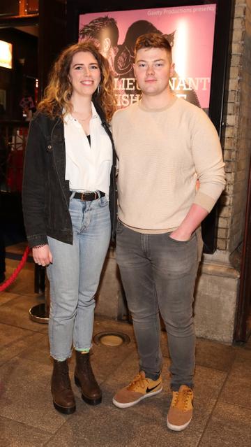 Anna McLoughlin and Colin O'Shea pictured at the opening of the Gaiety Theatre’s major new production of Martin McDonagh’s ‘The Lieutenant of Inishmore’, which will run at the Gaiety Theatre until 14th March. 