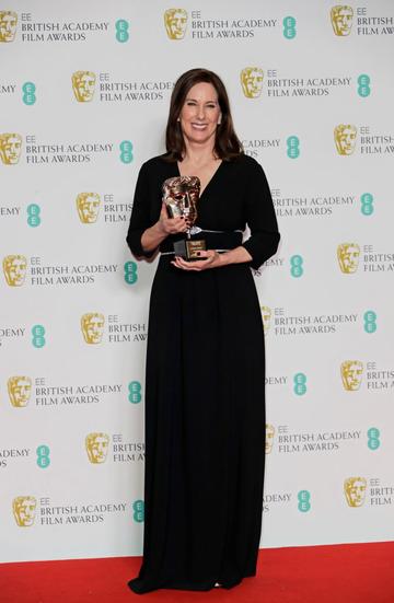 Kathleen Kennedy, winner of the BAFTA Fellowship, poses in the Winners Room at the EE British Academy Film Awards 2020 at Royal Albert Hall on February 2, 2020 in London, England. (Photo by David M. Benett/Dave Benett/Getty Images)