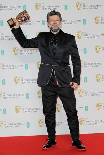 Andy Serkis, winner of the Outstanding British Contribution To Cinema award, poses in the Winners Room at the EE British Academy Film Awards 2020 at Royal Albert Hall on February 2, 2020 in London, England. (Photo by David M. Benett/Dave Benett/Getty Images)
