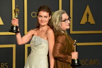 US filmmaker Carol Dysinger (R) and director Elena Andreicheva (L) pose in the press room with the Oscar for Best Short Subject Documentary for "Learning to Skateboard in a Warzone (If You're a Girl)" during the 92nd Oscars at the Dolby Theater in Hollywood, California on February 9, 2020. (Photo by FREDERIC J. BROWN / AFP) (Photo by FREDERIC J. BROWN/AFP via Getty Images)